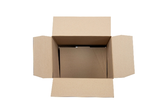 Boite en carton à rabats avec fond automatique pour montage instantané à hauteur variable simple cannelure