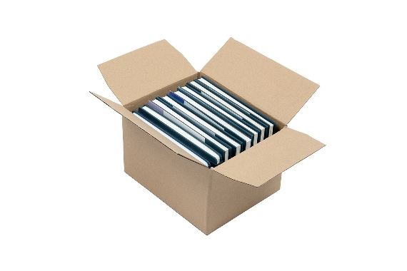 Boite en carton à rabats avec fond automatique pour montage instantané simple cannelure