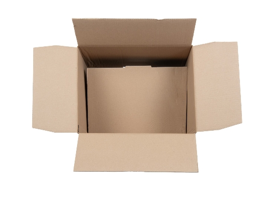 Boite en carton à rabats avec fond automatique pour montage instantané simple cannelure