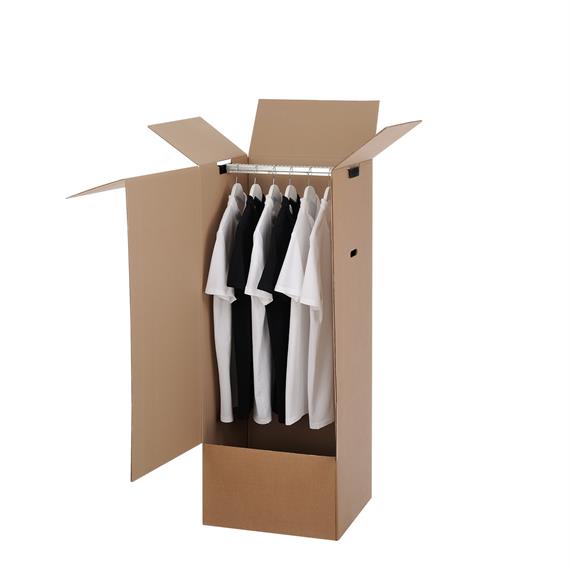 Boite en carton penderie avec barre porte-cintre