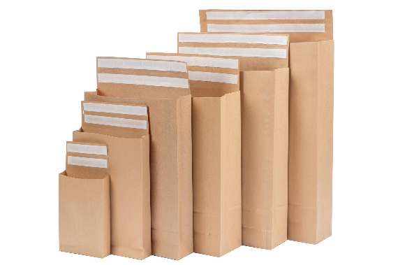 Enveloppe d'expédition 3 soufflets en papier kraft avec rabat adhésif aller-retour